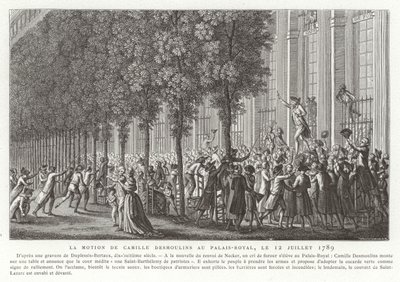 Camille Desmoulins sender ut sin oppfordring til våpen utenfor Palais Royal, Paris, den franske revolusjonen, 12. juli 1789 av Jean Duplessis-Bertaux